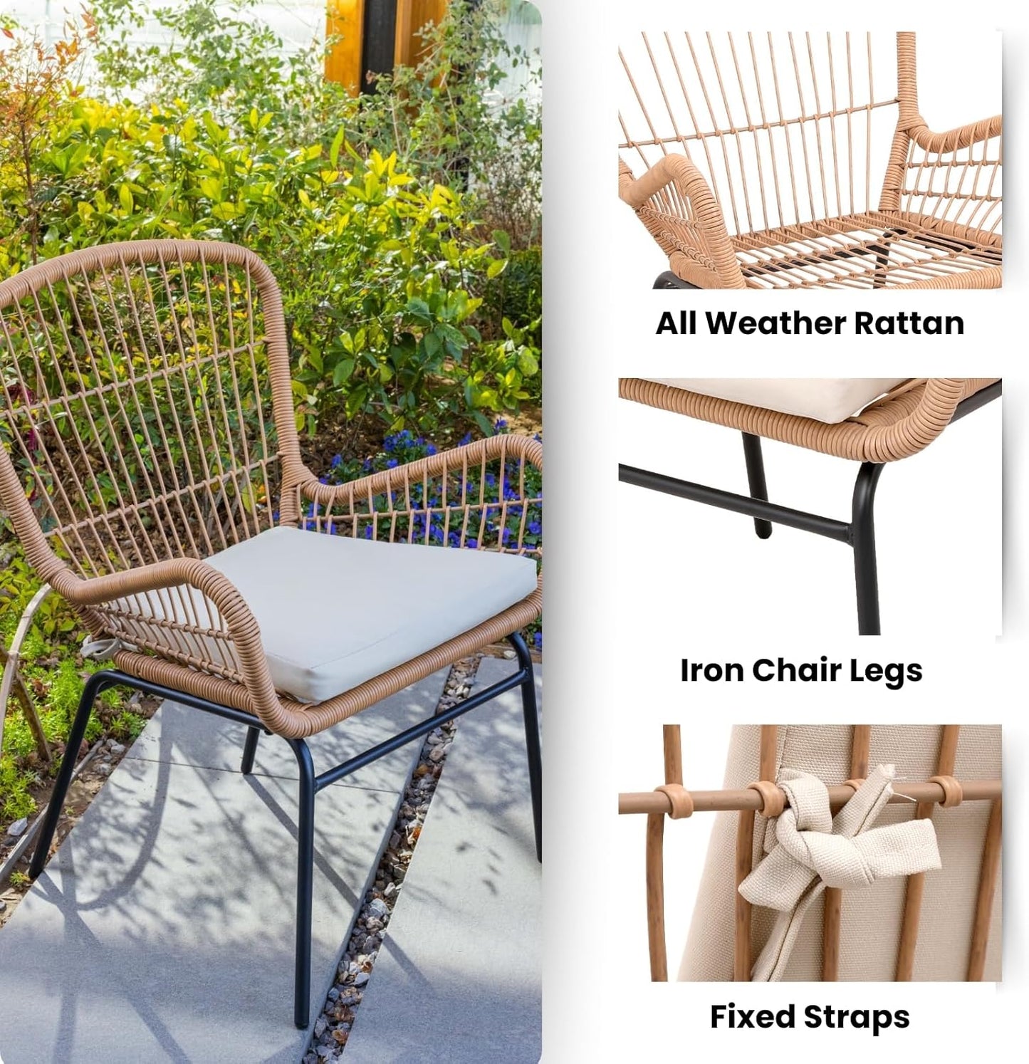 Compact Patio Bistro Set of 3 - All-Weather Patio & Balcony Furniture
