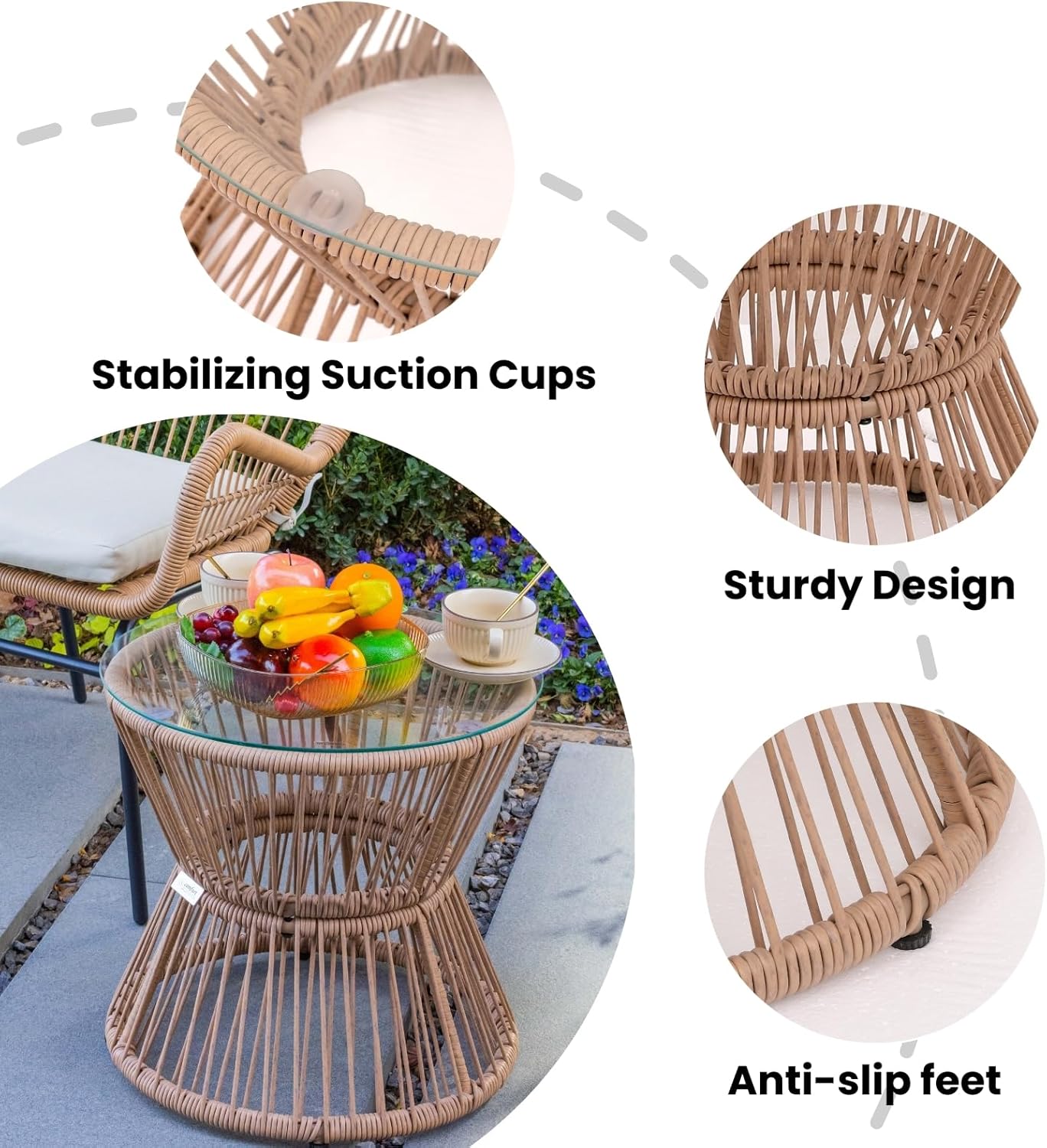 Compact Patio Bistro Set of 3 - All-Weather Patio & Balcony Furniture