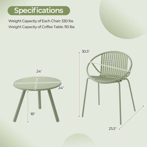 3-Piece Green Bistro Set | Compact PP Outdoor Furniture for Balcony & Small Spaces
