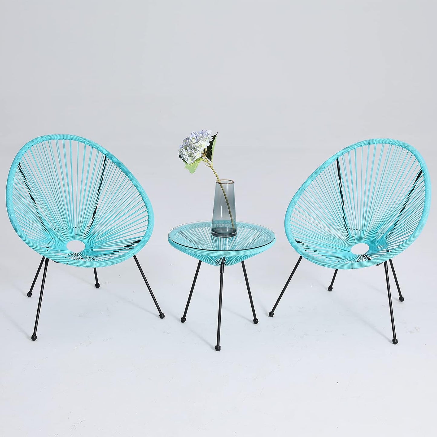 3-Piece Modern Woven PE Rope Bistro Set | Outdoor Patio Chairs & Glass Top Table