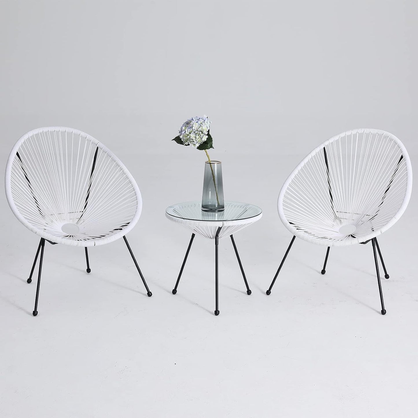 3-Piece Modern Woven PE Rope Bistro Set | Outdoor Patio Chairs & Glass Top Table