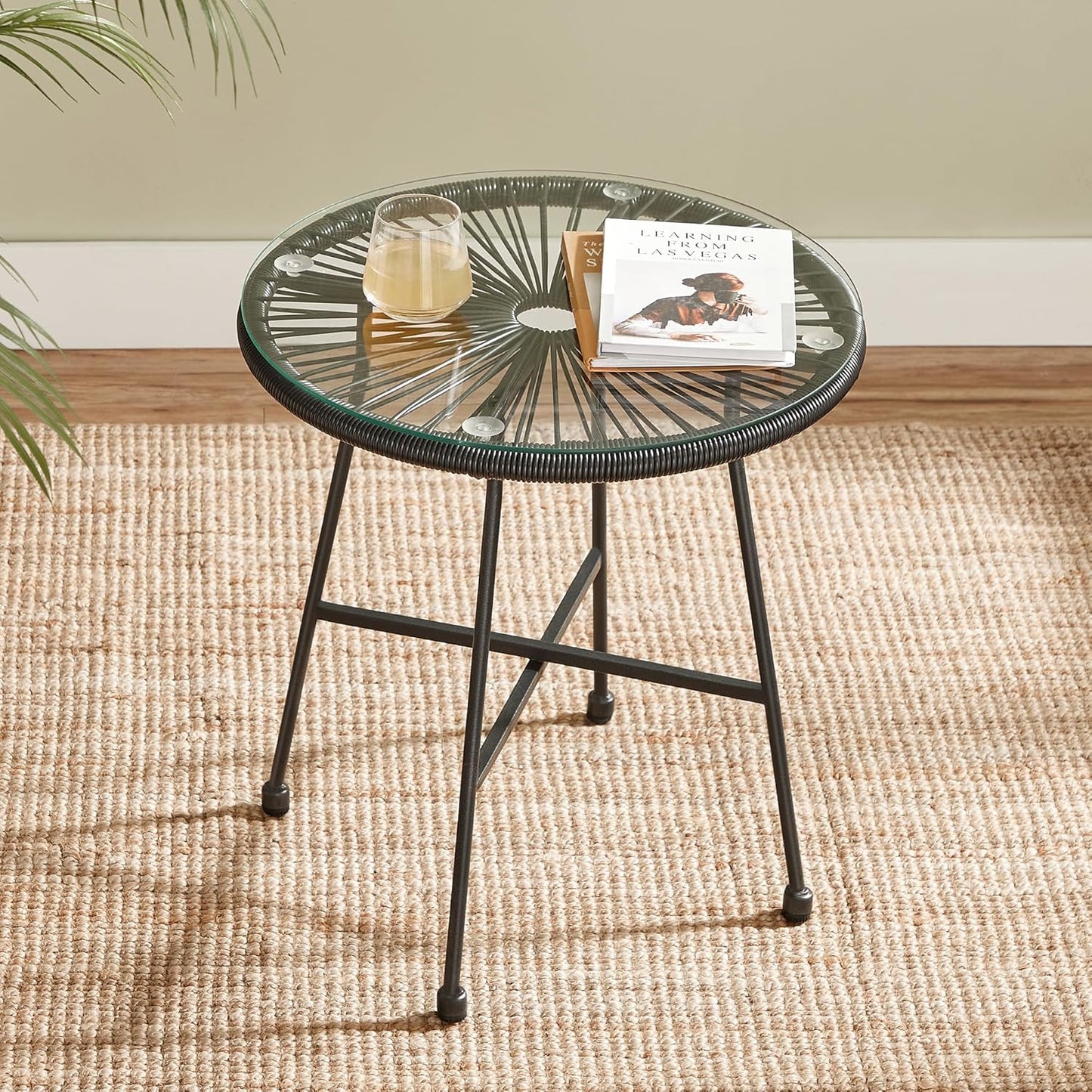 3-Piece Modern Woven PE Rope Bistro Set | Outdoor Patio Chairs & Glass Top Table