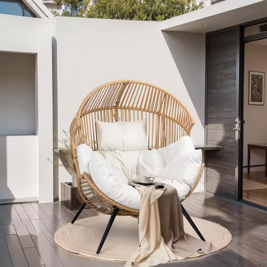 Luxury Wicker Egg Chair with Stand & Cushion - Outdoor