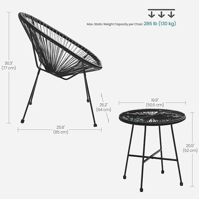 3-Piece Modern Woven PE Rope Bistro Set | Outdoor Patio Chairs & Glass Top Table