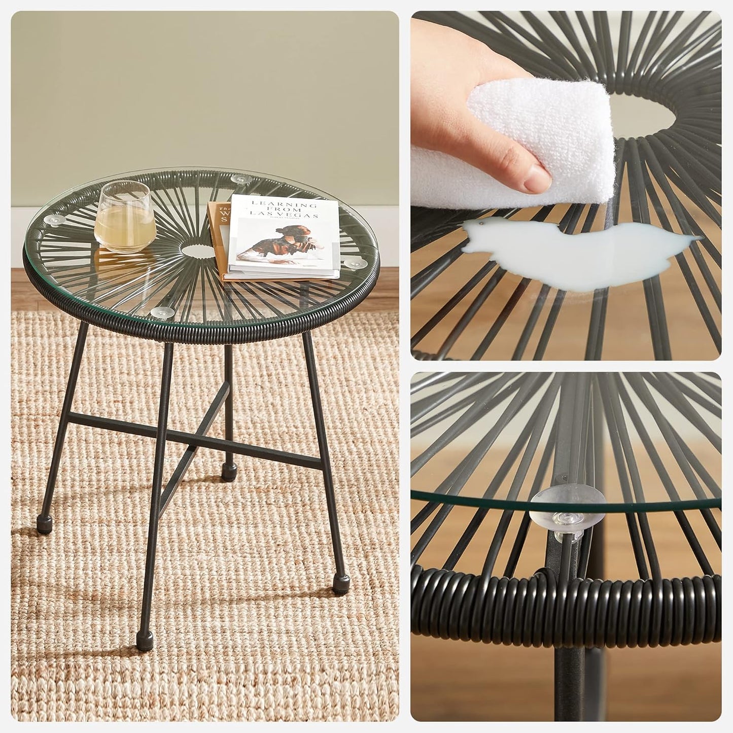 3-Piece Modern Woven PE Rope Bistro Set | Outdoor Patio Chairs & Glass Top Table