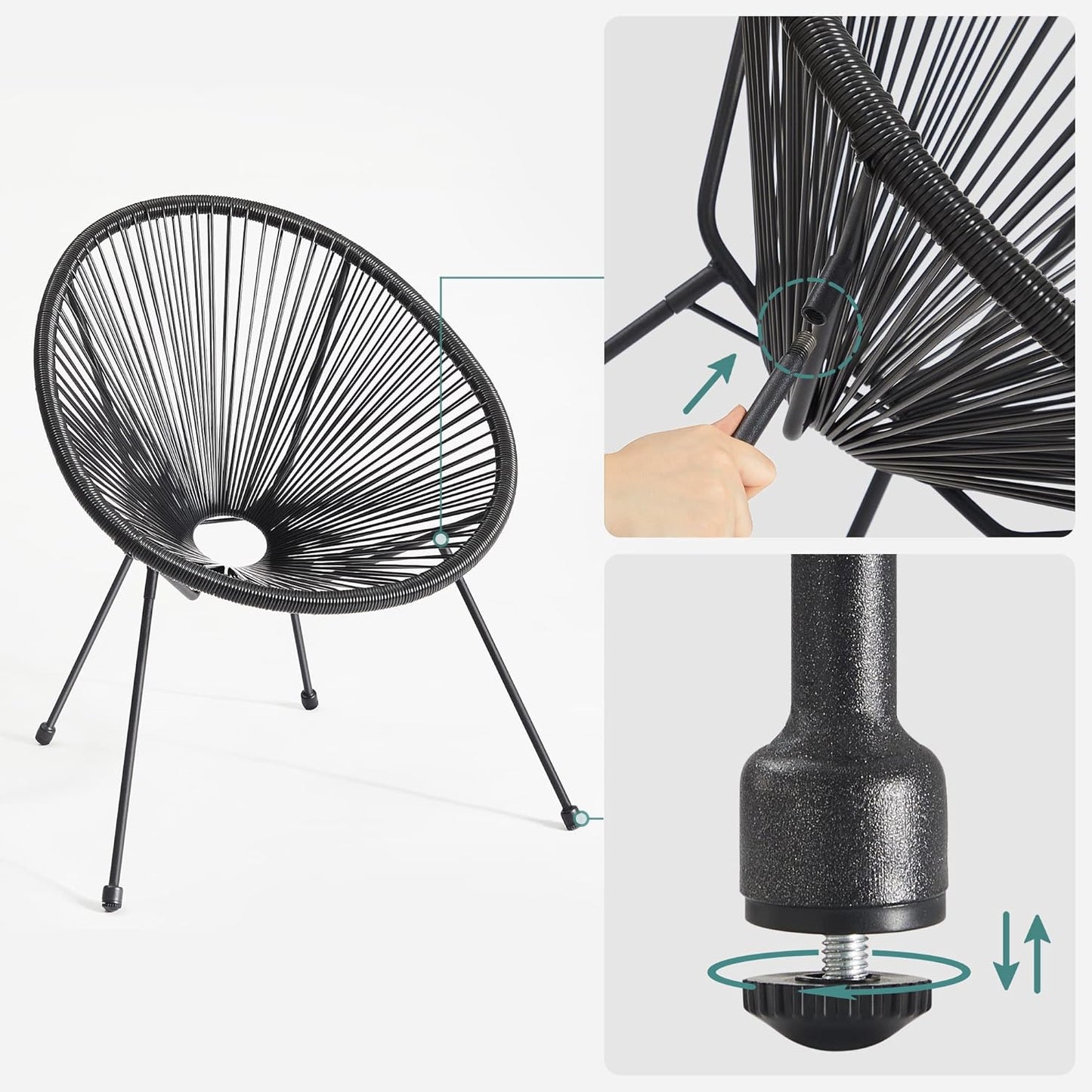 3-Piece Modern Woven PE Rope Bistro Set | Outdoor Patio Chairs & Glass Top Table